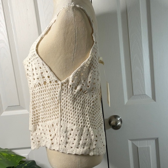 Rebellion Again - Crop Top Crotchet Open Knit Bohemian Ivory Size L - Picture 3 of 12